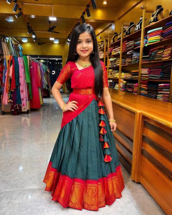 kids lehenga choli lichi silk Red Girls kurti market in Kolkata